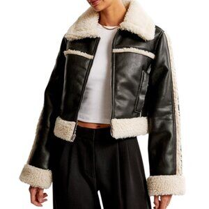 Abercrombie & Fitch Black and Cream Leather Jacket